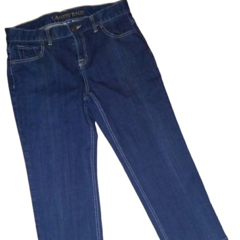 Lands End Stretch Mid rise Dark Jeans Size 8